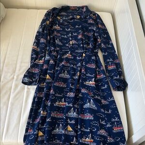 FRNCH blue nautical (boats, whales) long sleeve dress with pockets
